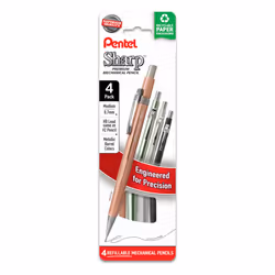 Pentel Sharp Metallic Mechanical Pencil  (0.7mm)  Medium Line  Assorted Colored Barrels  Pack of 4 (P207MPF4M)
