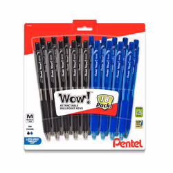 Pentel Wow! Retractable Ballpoint Pen - Black And Blue Ink Pens Medium Point - 1.0mm - 18 pack (9 Black & 9 Blue) - Triangle ...