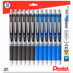 Pentel Energel 0.3 mm Rtx Retractable Liquid Gel Pen - Pack of 6 Black Ink & 6 Blue Ink (Total Of 12 Energel Liquid Gel Ink P ...
