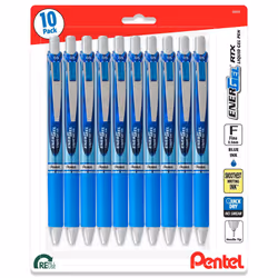 Pentel Energel 0.5 mm Needle Tip Pens - Rtx Retractable Liquid Gel Pen - Blue Ink - Pack of 10
