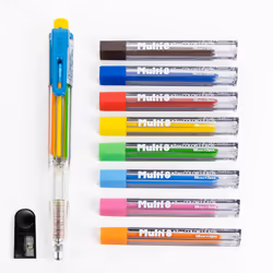 Pentel 8 Color Automatic Pencil Box Set Assorted Accent Clip Colors 8 Color Lead Refills and Sharpener (PH158-ST)