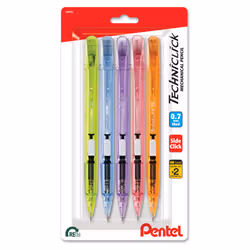 Pentel Techniclick 0.7mm Mechanical Pencil - Pack of 5  Smooth Writing Pencil for Students & Professionals  Medium Line  Side ...