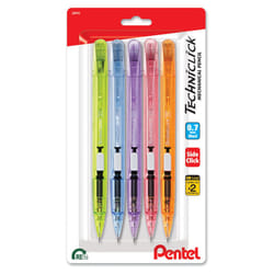 Pentel Techniclick 0.7mm Mechanical Pencil - Pack of 5  Smooth Writing Pencil for Students & Professionals  Medium Line  Side-Click Lead Advance  Asso