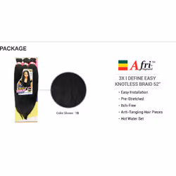 Mane Concept Braids A Fri-Naptural BRD308 3X I Define Easy Knotless Braid 52 2-PACK  1B