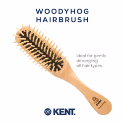 Kent KB Woodyhog Travel Size Detangling Brush Beech-wood Travel Brush  Firm Rounded Wooden Bristles  Natural Cushion Detangler Wooden Hair Brush for W