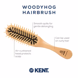 Kent KB Woodyhog Travel Size Detangling Brush Beech-wood Travel Brush  Firm Rounded Wooden Bristles  Natural Cushion Detangler Wooden Hair Brush for W