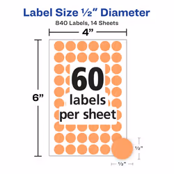 Avery 5062 self-adhesive label Circle Removable Orange 840 pc(s)