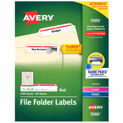 Avery 5066, Red, White, Self-adhesive printer label, Laser/Inkjet, Permanent, Universal, Rectangle