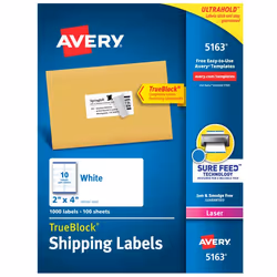 Avery 5163, White, Self-adhesive printer label, A4, Laser, Permanent, Rectangle