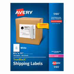 Avery 5165, White, Self-adhesive printer label, Laser, Permanent, Rectangle, 27.9 cm