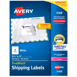 Avery 5168, White, Self-adhesive printer label, A4, Laser, Permanent, Rectangle