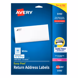 Avery 5195, Self-adhesive label, White, Laser, Permanent, Rectangle, A4