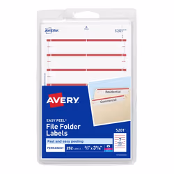 Avery 5201, Red, White, Self-adhesive printer label, Laser/Inkjet, Permanent, Rectangle, 8.73 cm