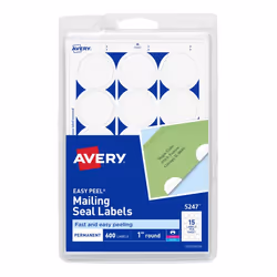 Avery 5247, White, Self-adhesive printer label, A4, Laser/Inkjet, Permanent, Circle