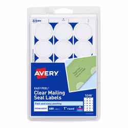 Avery 5248, Transparent, Self-adhesive printer label, A4, Laser/Inkjet, Permanent, Circle