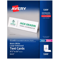 Avery 5309, Laser/Inkjet, White, 176 g/m², 279 mm, 88.9 mm, 50 sheets
