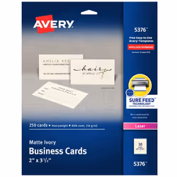 Avery 5376, Laser, Ivory, 216 g/m², 88.9 mm, 50.8 mm, 25 sheets