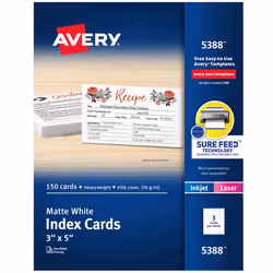 Avery 5388, White, Cardboard, Landscape, 176 g/m², Laser/Inkjet, 50 sheets