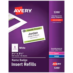 Avery 5390, Laser/Inkjet, White, 88.9 mm, 57.1 mm, 400 pc(s)