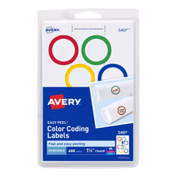 Avery 5407, Assorted colours, Circle, Removable, Universal, Laser/Inkjet, 8 pc(s)