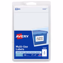 Avery 5444, White, Rectangle, Removable, Universal, Laser/Inkjet, 2 pc(s)