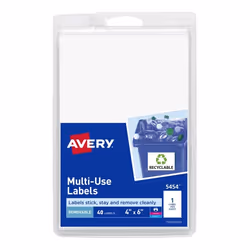 Avery 5454, White, Rectangle, Removable, Universal, Laser/Inkjet, 1 pc(s)
