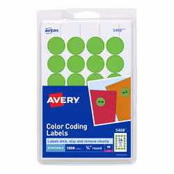 Avery 5468, Green, Round, Removable, Laser, 24 pc(s), 1.91 cm