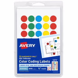 Avery 5473, Assorted colours, Circle, Removable, Universal, 35 pc(s), 29 sheets