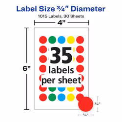 Avery 5473 self-adhesive label Circle Removable Assorted colours 1015 pc(s)