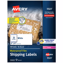 Avery 5523, White, Self-adhesive printer label, Laser, Permanent, Universal, Rectangle