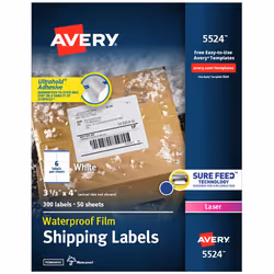 Avery 5524, White, Self-adhesive printer label, Laser, Permanent, Universal, Rectangle