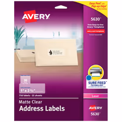 Avery 5630, Self-adhesive label, Transparent, Laser, Matt, Permanent, Rectangle