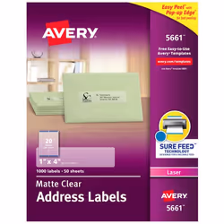 Avery 5661, Self-adhesive label, Transparent, Laser, Matt, Permanent, Rectangle