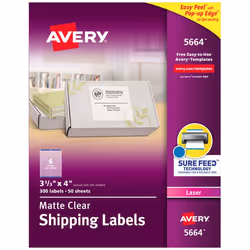 Avery 5664, Self-adhesive label, Transparent, Laser, Matt, Permanent, Rectangle