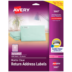 Avery 5667, Self-adhesive label, Transparent, Laser, Matt, Permanent, Rectangle
