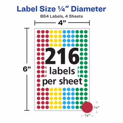 Avery 5796 self-adhesive label Circle Permanent Assorted colours 864 pc(s)
