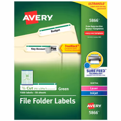 Avery 5866, Green, White, Rectangle, Permanent, Green on white, Laser/Inkjet, 30 pc(s)