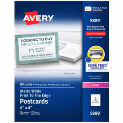 Avery 5889, White, Landscape/Portrait, 216 g/m², Laser, 40 sheets, 152 mm
