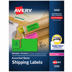 Avery 5956, Self-adhesive label, Multicolour, Laser, Fluorescent, Permanent, Rectangle