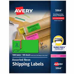 Avery 5964, Self-adhesive label, Multicolour, Laser, Permanent, Rectangle, 10.2 cm
