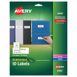 Avery 6460, White, Self-adhesive printer label, Laser/Inkjet, Removable, Universal, Rectangle