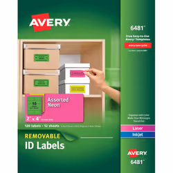 Avery 6481, Assorted colours, Self-adhesive printer label, Laser/Inkjet, Removable, Universal, Rectangle