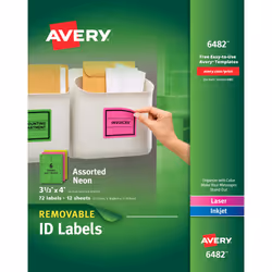 Avery 6482, Assorted colours, Self-adhesive printer label, Laser/Inkjet, Removable, Universal, Rectangle