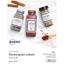 Avery 6490, White, Self-adhesive printer label, Laser/Inkjet, Removable, Matte, Universal