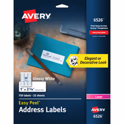 Avery 6526, Self-adhesive label, White, Laser, Gloss, Permanent, Rectangle