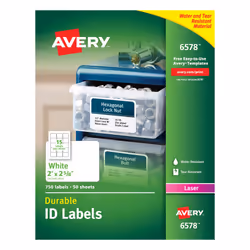Avery 6578, White, Self-adhesive printer label, Laser, Permanent, Universal, Rectangle