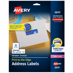 Avery 6870, Self-adhesive label, White, Laser, Permanent, Rectangle, 5.71 cm