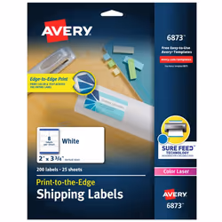 Avery 6873, White, Self-adhesive printer label, Laser, Permanent, Universal, Rectangle