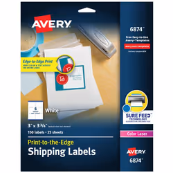 Avery 6874, White, Self-adhesive printer label, Laser, Permanent, Universal, Rectangle