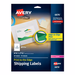 Avery 6876, White, Self-adhesive printer label, Laser, Permanent, Universal, Rectangle
